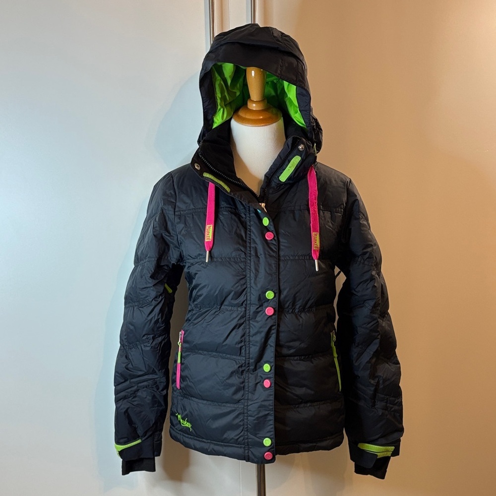 Marker Black Ski Jacket with Pink and Green Neon Accents